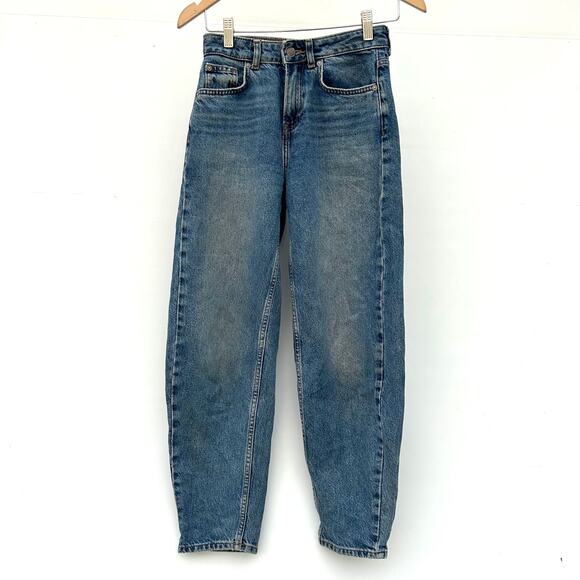 Free People We The Free Barrel Jeans Medium Dirty Wash 24 Cotton Juniors - Picture 2 of 8
